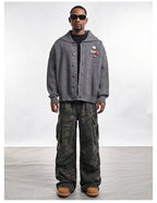 F3F Select Wide Lapel Gray Button Knit Cardigan