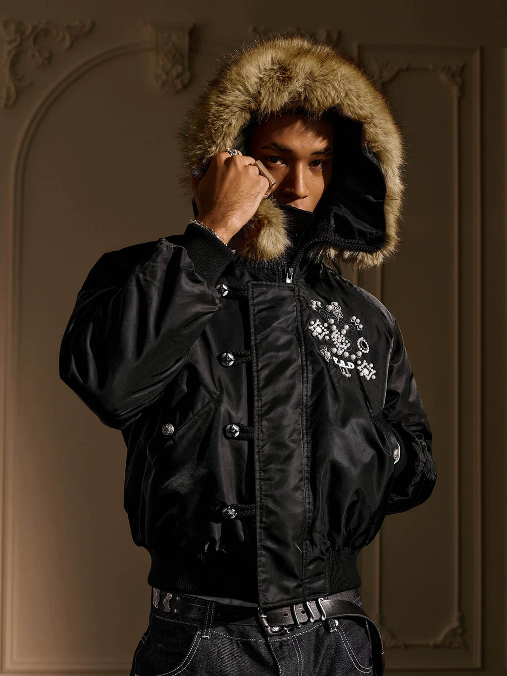 YADcrew Faux Fur Hood N-2B Bomber Jacket
