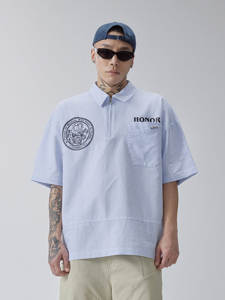 F2CE Printed Striped Short-Sleeve Pullover Shirt