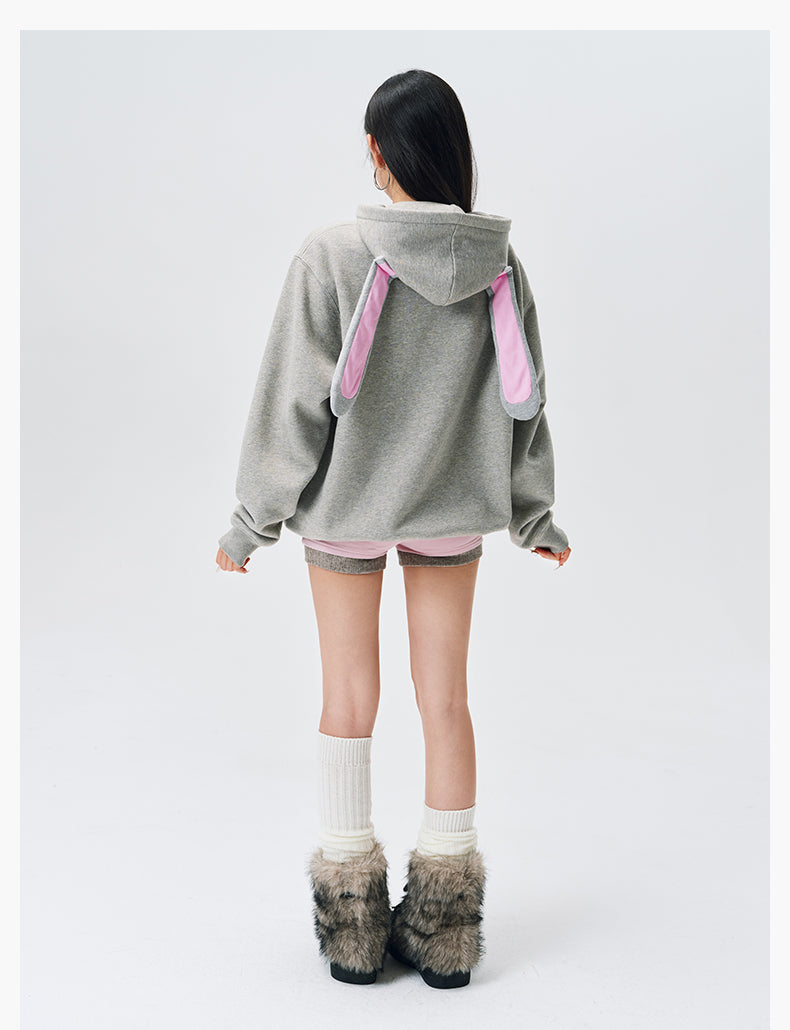 MEDM Bunny Ears Hooded Zip-Up Hoodie