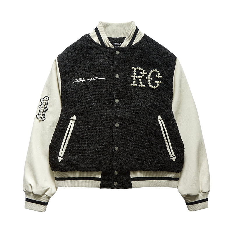 Remedy RMD Pearl Embroidered Leather Varsity Jacket