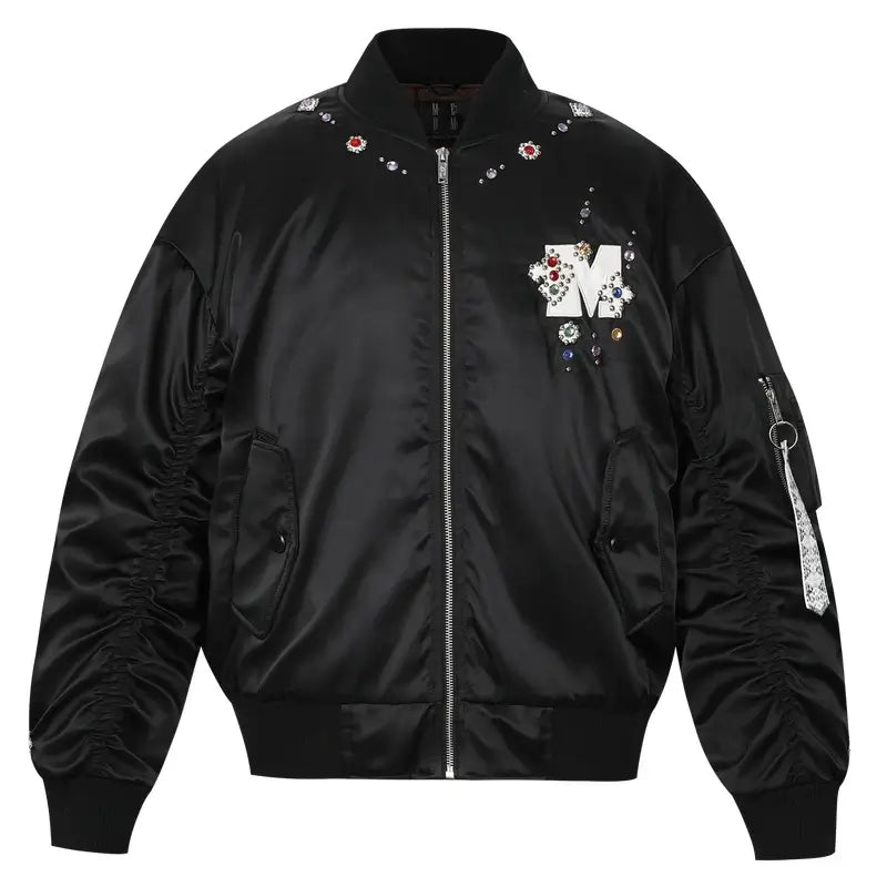 MEDM Gemstone Studded Leather Patch MA-1 Bomber Jacket
