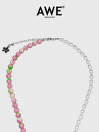 AWE Black Sunflower Pendant Stone Pearl Chain Necklace