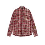 Achock Washed Plaid Butterfly Embroidery Long Sleeved Shirt