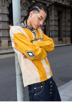 STEEPC Vertical Stripe Brushed Knit Polo Sweater