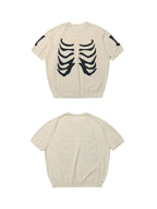 LIBERAFIT Skeleton Print Knit Ribbed Trim Short Sleeve Tee