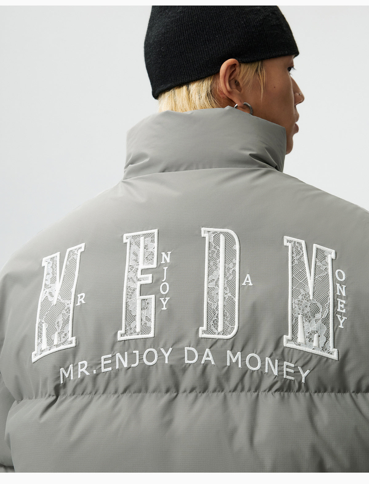 MEDM 3D Embroidered Lace Puffer Jacket