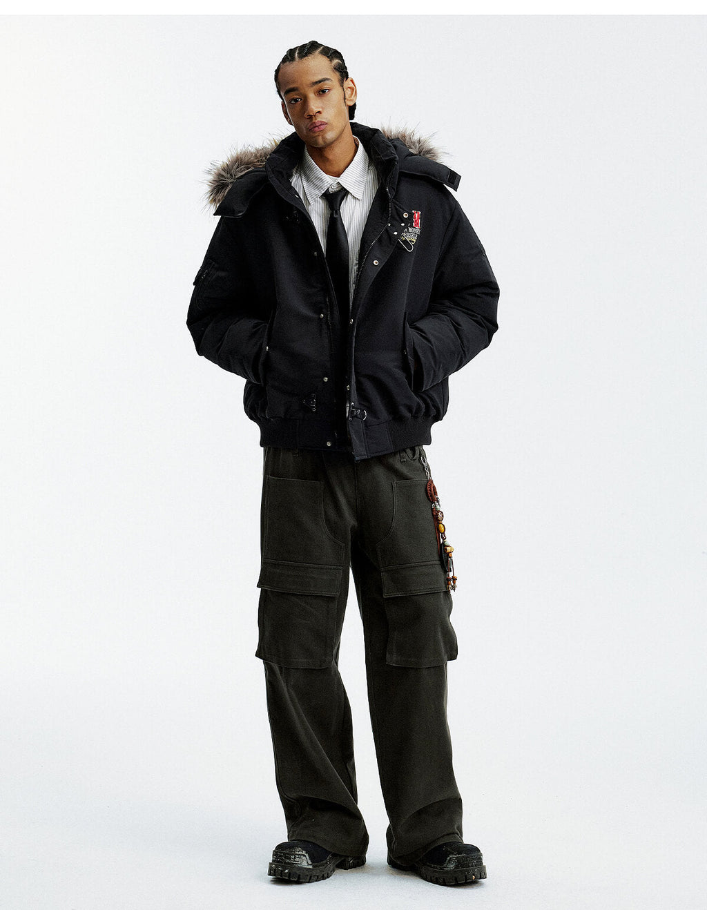 MEDM Detachable Fur Metal Snaps Down Jacket
