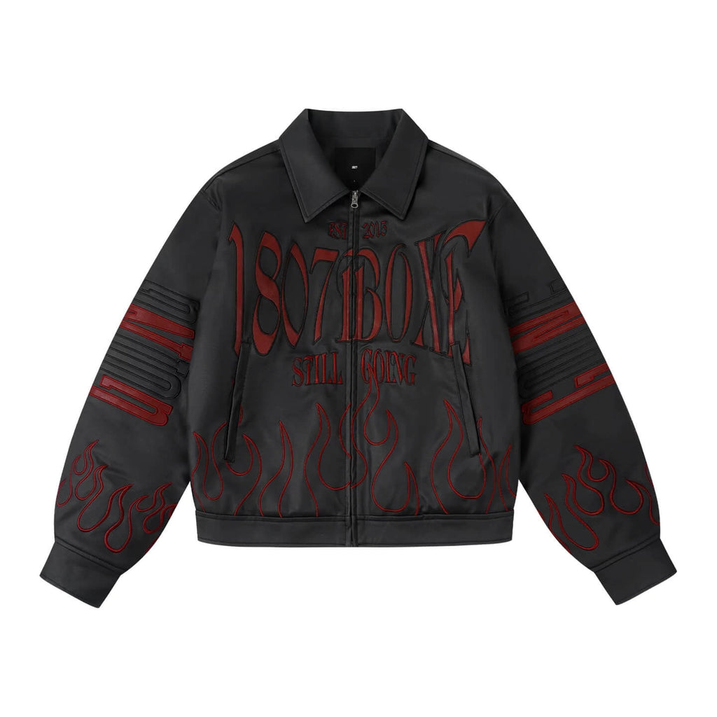 1807 Embroidered Patch PU Leather Racing Jacket