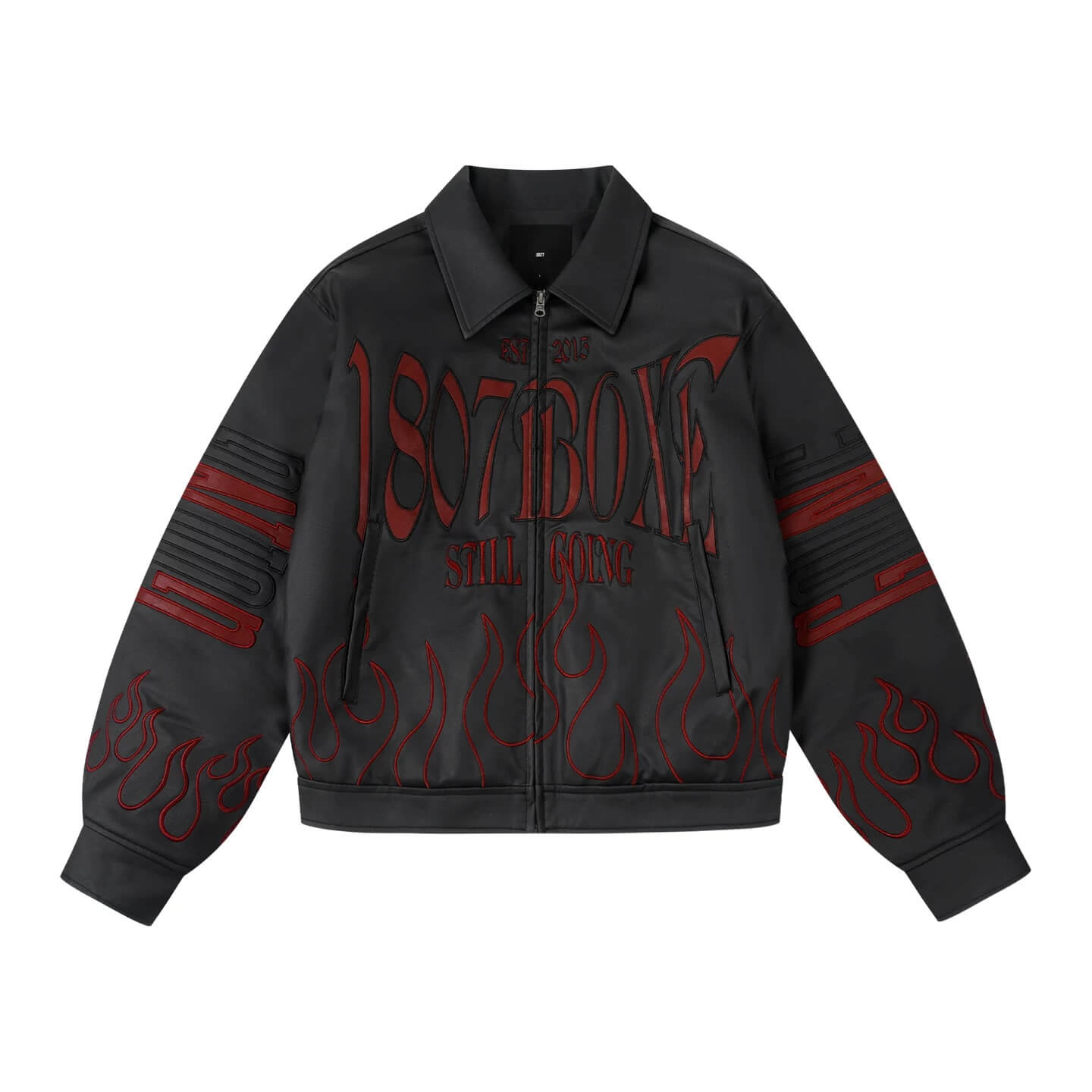 1807 Embroidered Patch PU Leather Racing Jacket