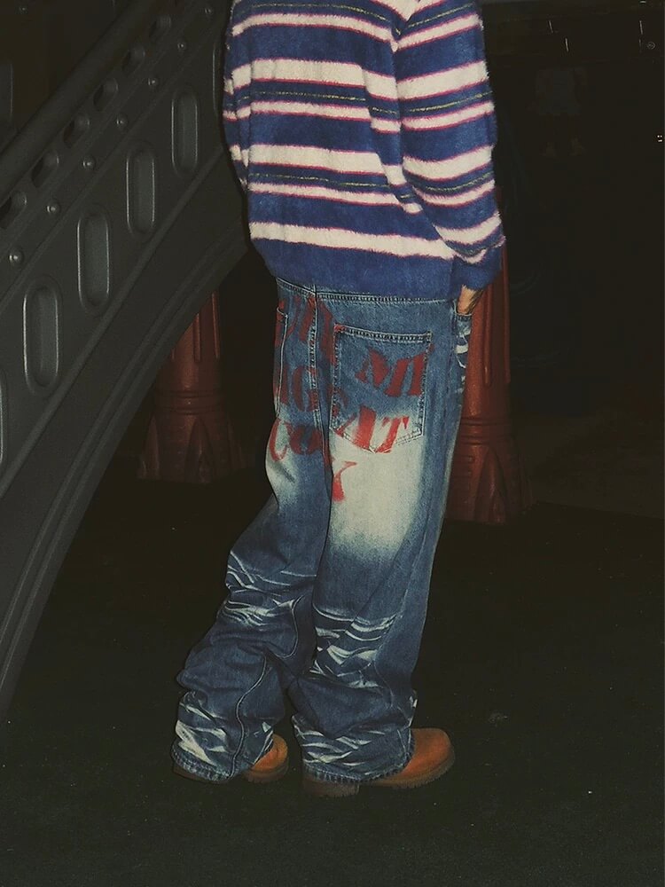 EVETS Dirty Wash Print Baggy Jeans