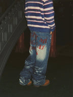 EVETS Dirty Wash Print Baggy Jeans