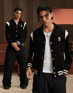 Small Town Kid Rivet Cross stitching Patch Corduroy Varsity Jacket