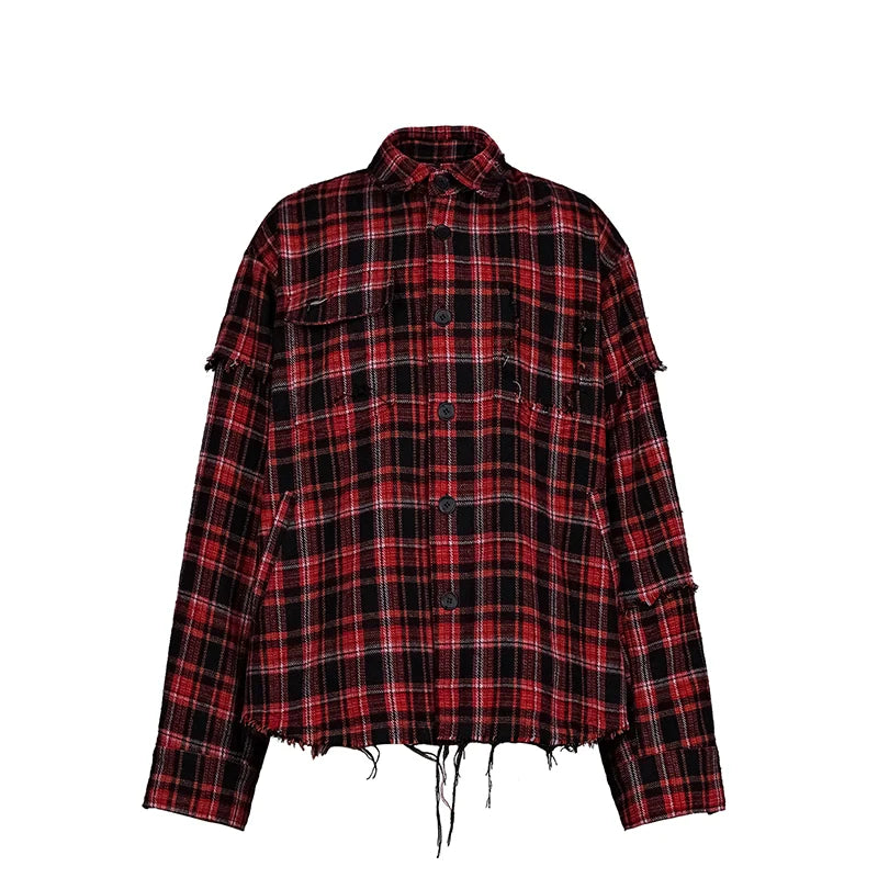 UNDERWATER Scarlet Plaid Deconstructed Destroyed Shirt Jacket