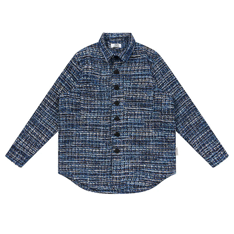 EMPTY REFERENCE Tweed Plaid Blue Long Sleeve Shirt