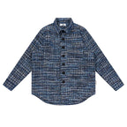 EMPTY REFERENCE Tweed Plaid Blue Long Sleeve Shirt