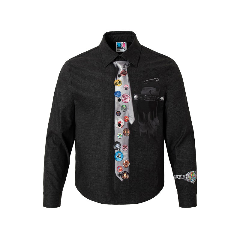YADcrew 3D-Printed Tie & Badge Long-Sleeve Shirt