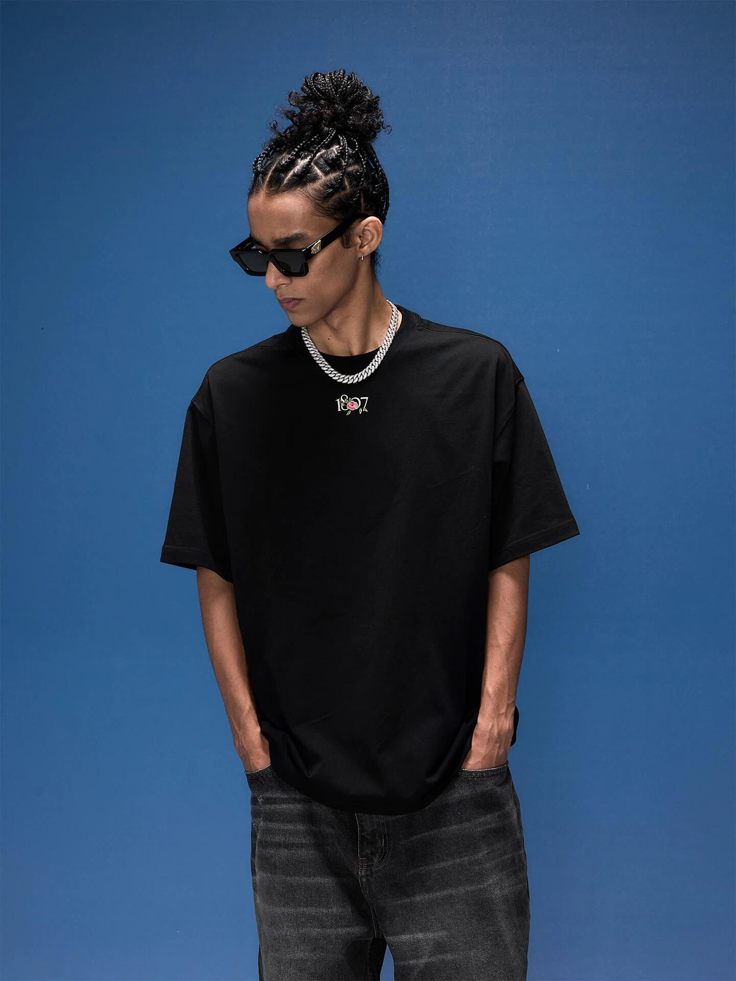 1807 Rose Logo Print Embroidered Short Sleeve Tee
