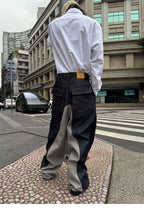STEEPC Button Fly Reverse Patchwork Baggy Jeans
