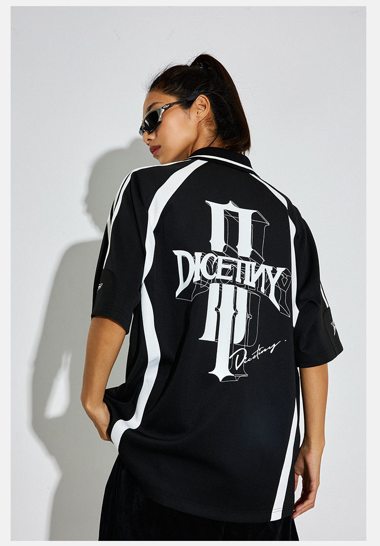 DICETINY Floral Logo Print Soccer Jersey Polo Shirt
