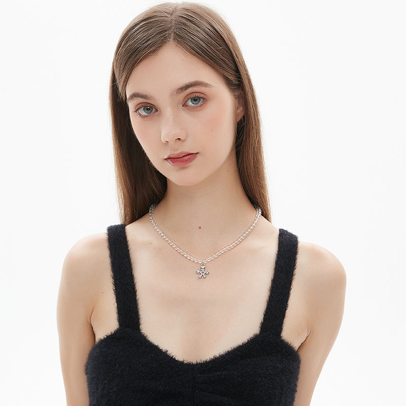 AWE Silver Irregular Flower Crystal Beaded Necklace