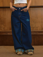 Harsh and Cruel Plaid Trim Cuffed Pocket Jeans