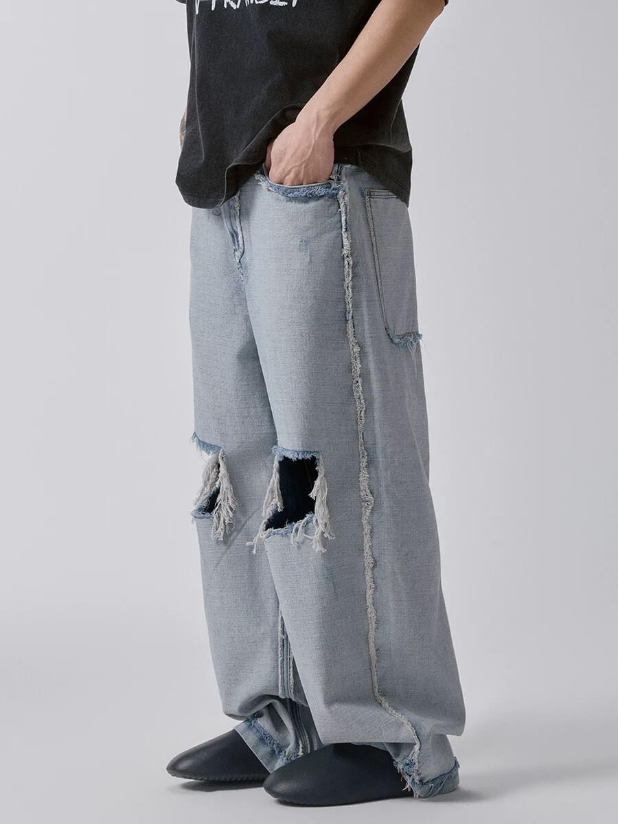 F2CE Inside Out Washed Distressed Ripped Jeans