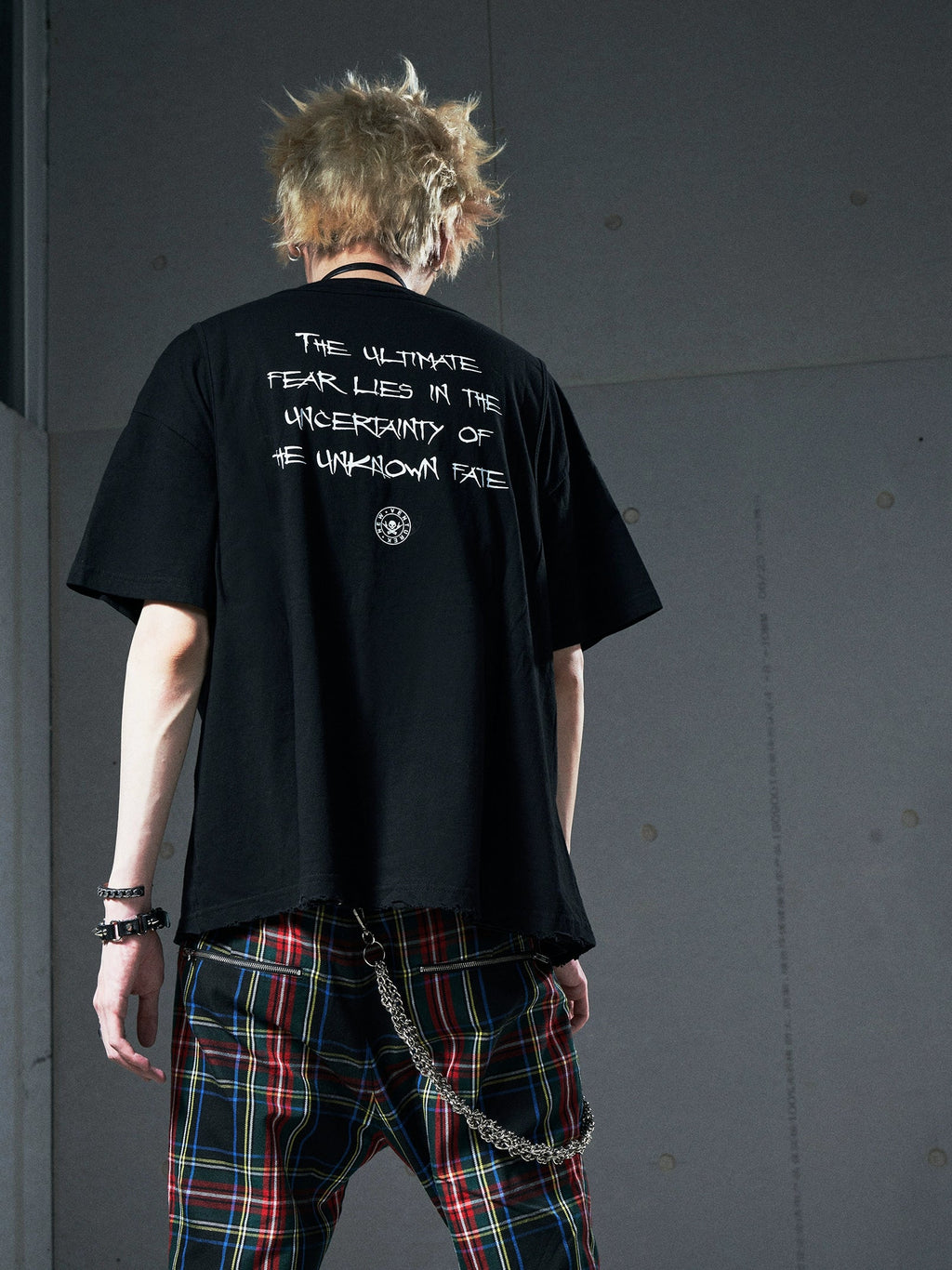 VENTUREK Double Layer Multi Zipper Destroyed Punk Rock Print Tee