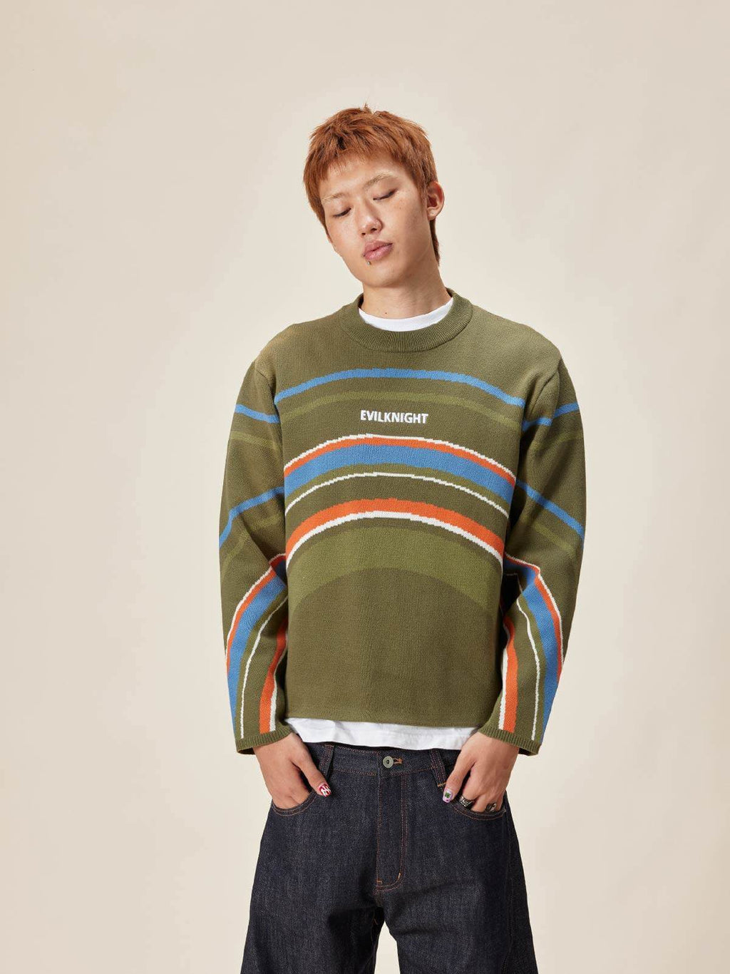 EVILKNIGHT(EK) Rainbow Circle Pattern Knit Sweater