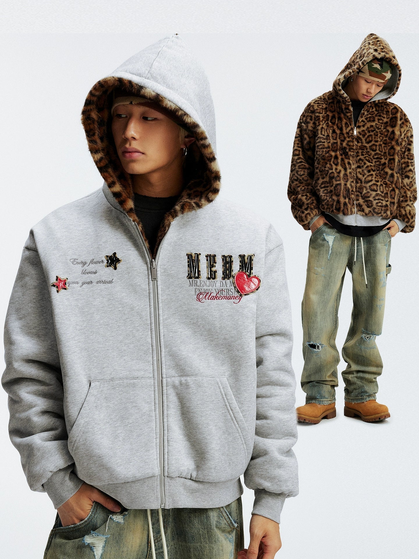 MEDM Reversible Leopard Fur Hooded Jacket