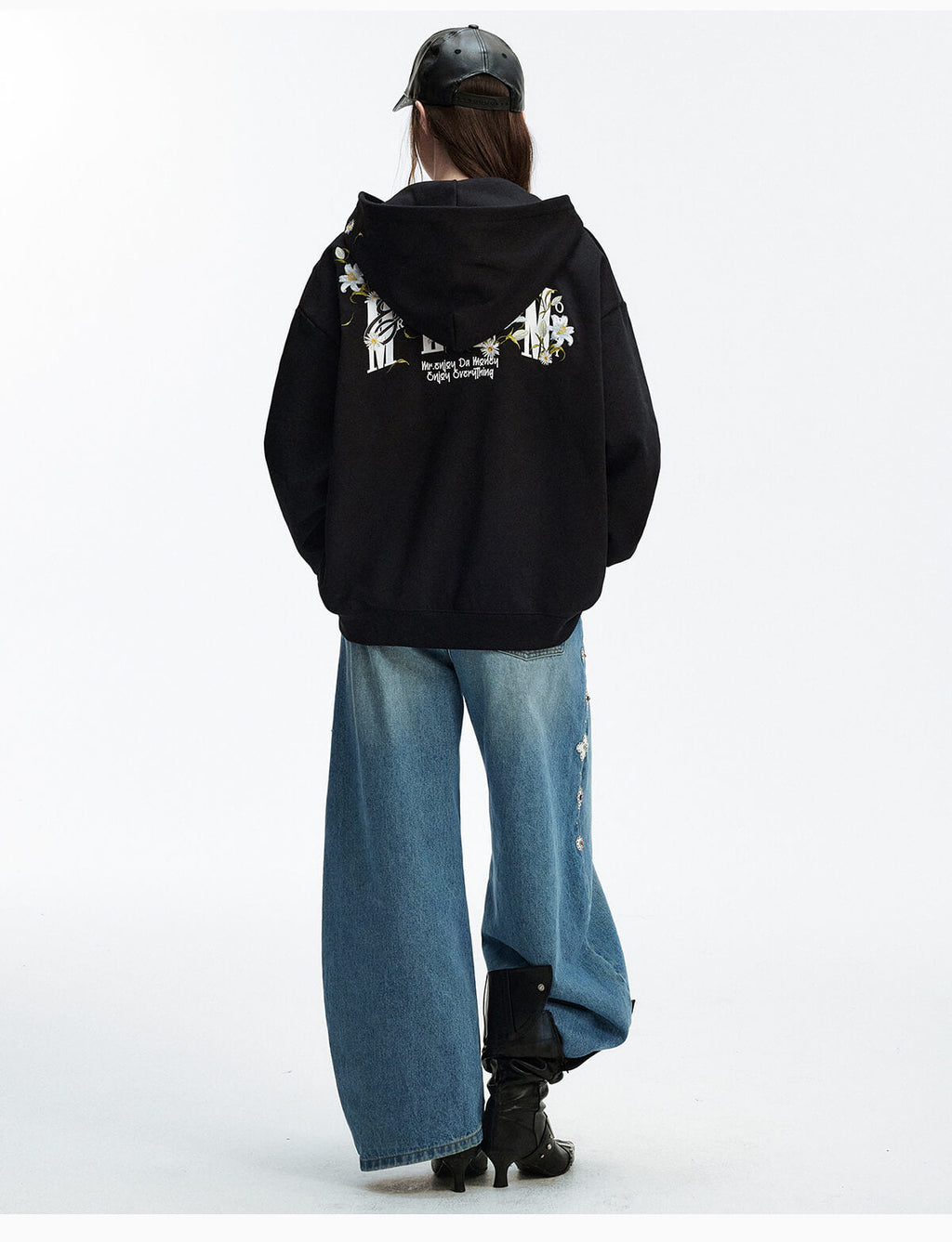 MEDM Rose Embroidered Zip Up Hoodie