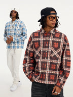 Small Town Kid Cross Logo Original Plaid Full-Print Long Sleeve Shirt