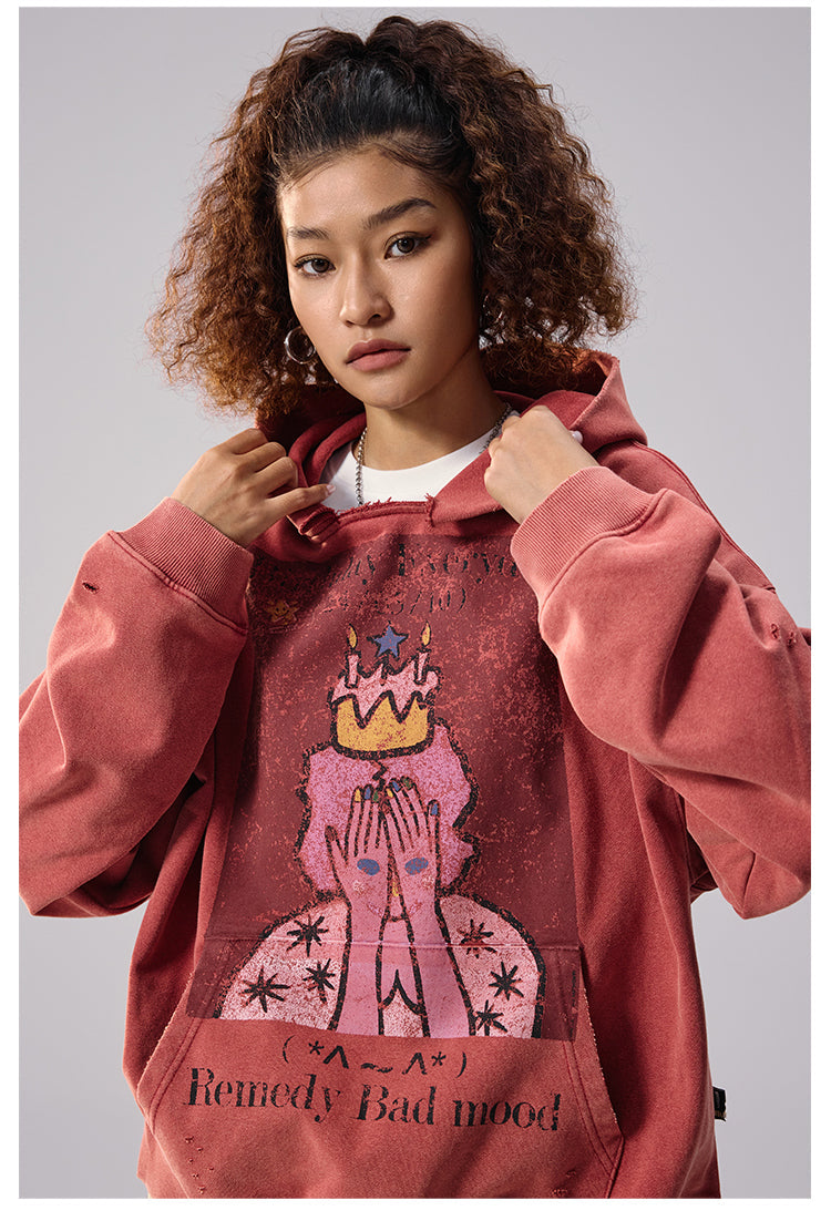Remedy Washed Distressed Print Hoodie