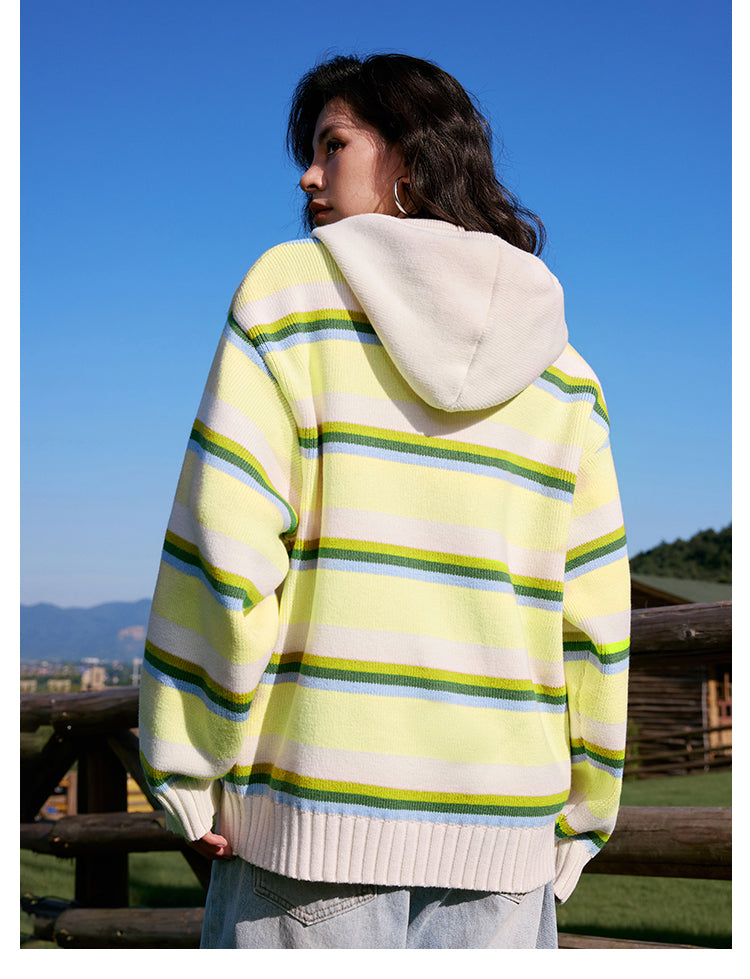 MEDM Colorful Stripes Zip-Up Knit Hoodie