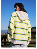 MEDM Colorful Stripes Zip-Up Knit Hoodie