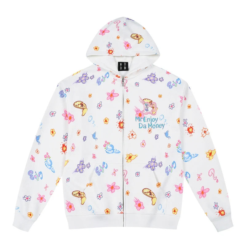 MEDM Graffiti Flower Full Print Zip Up Hoodie