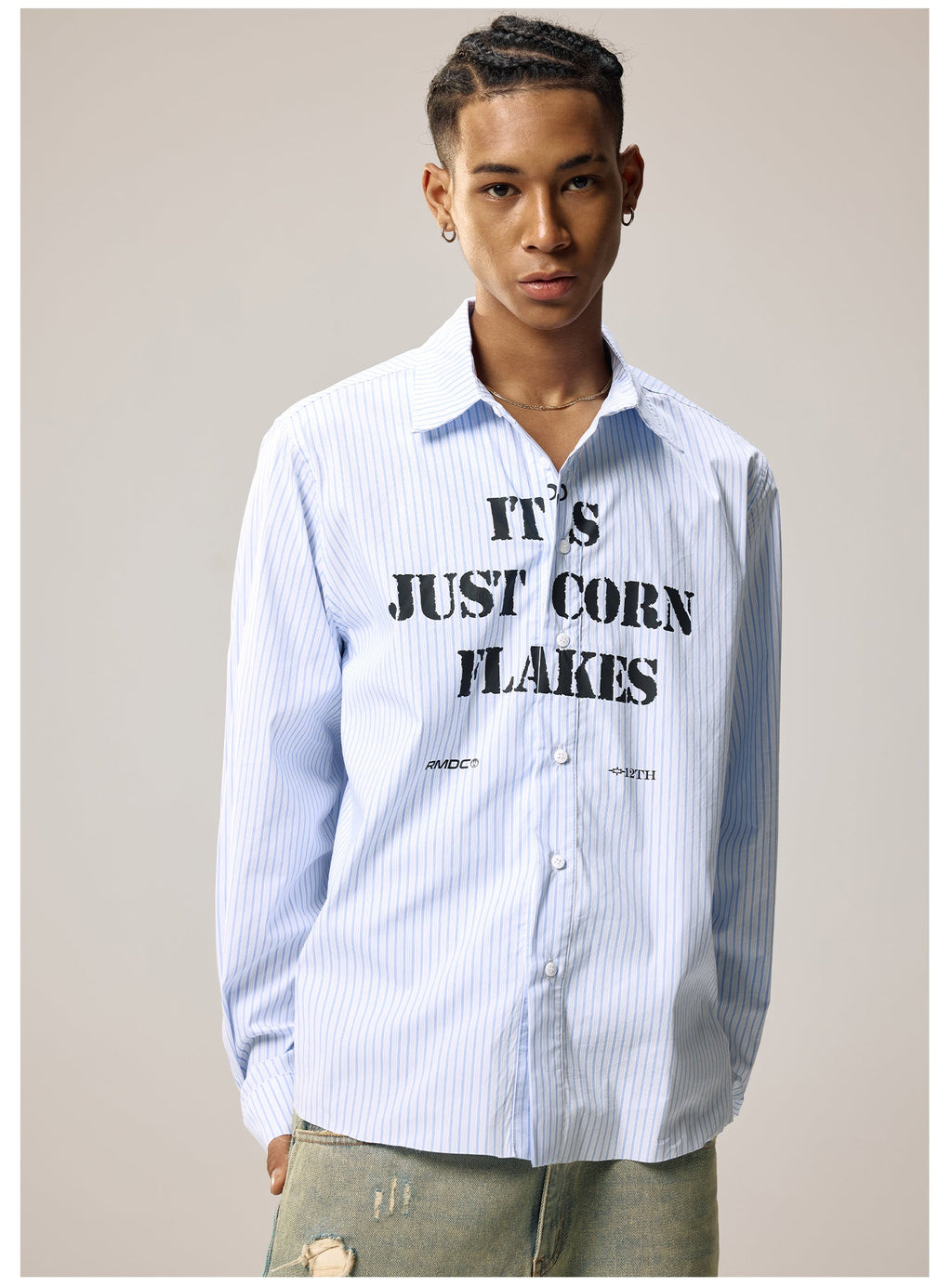 Remedy Letter Print Striped Long Sleeve Shirt