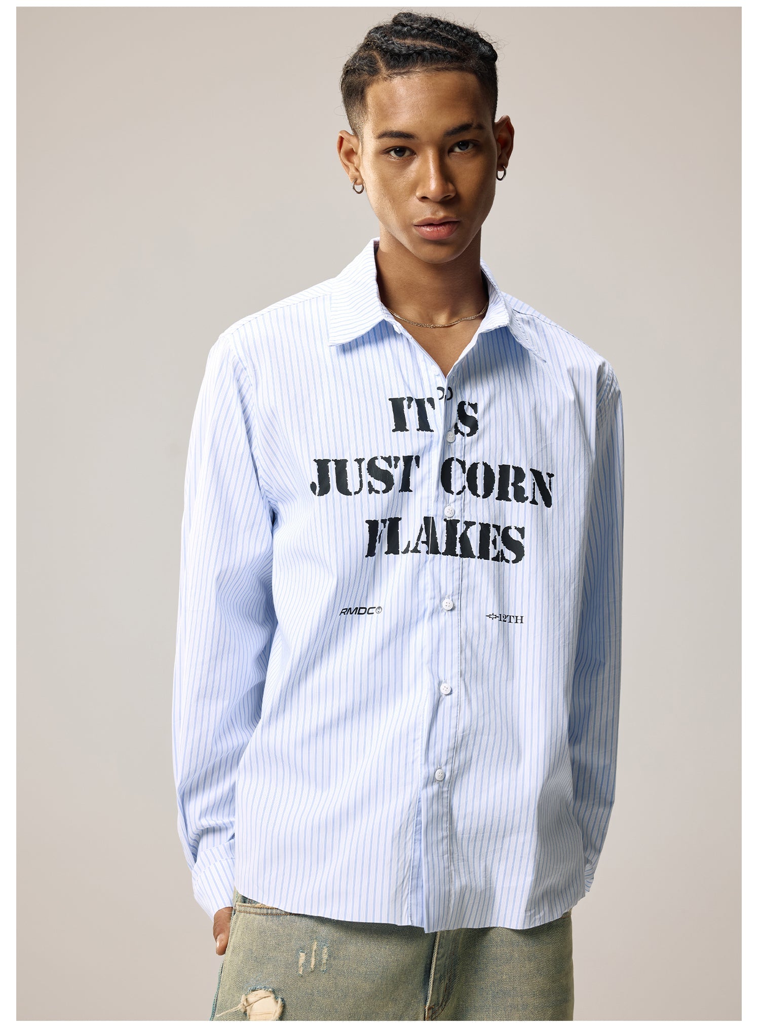 Remedy Letter Print Striped Long Sleeve Shirt