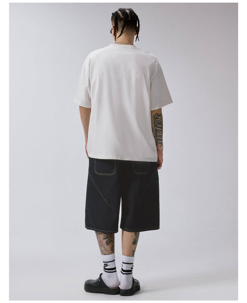 F2CE Plaid Pocket Patchwork Denim Baggy Shorts