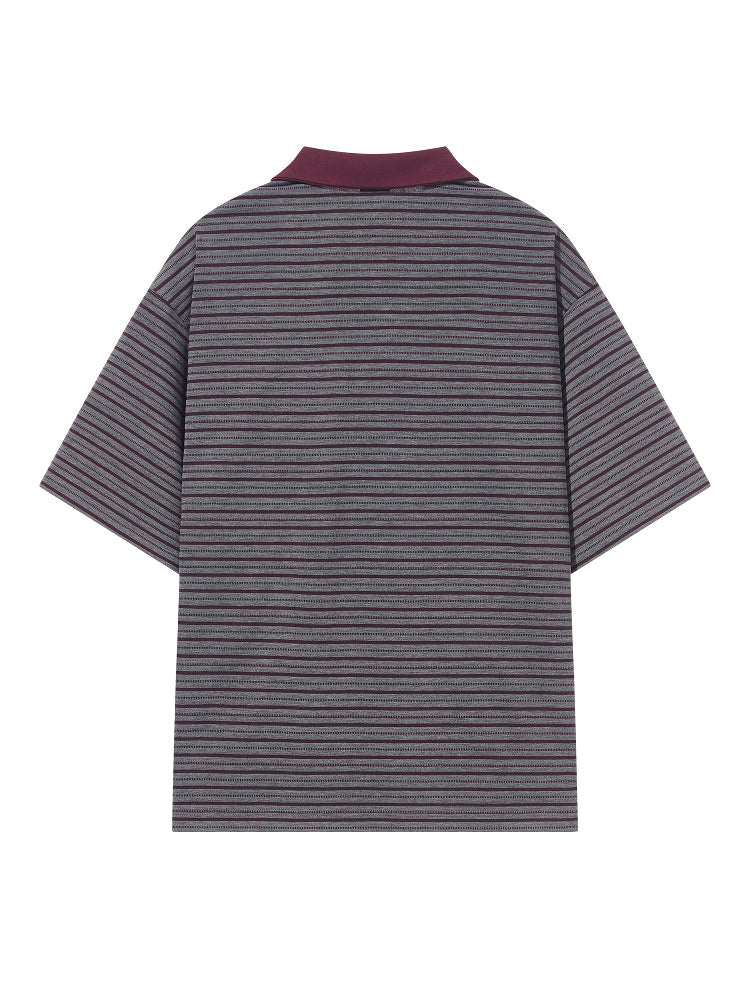 BLIND NO PLAN Striped Raw-Edge Patch Polo