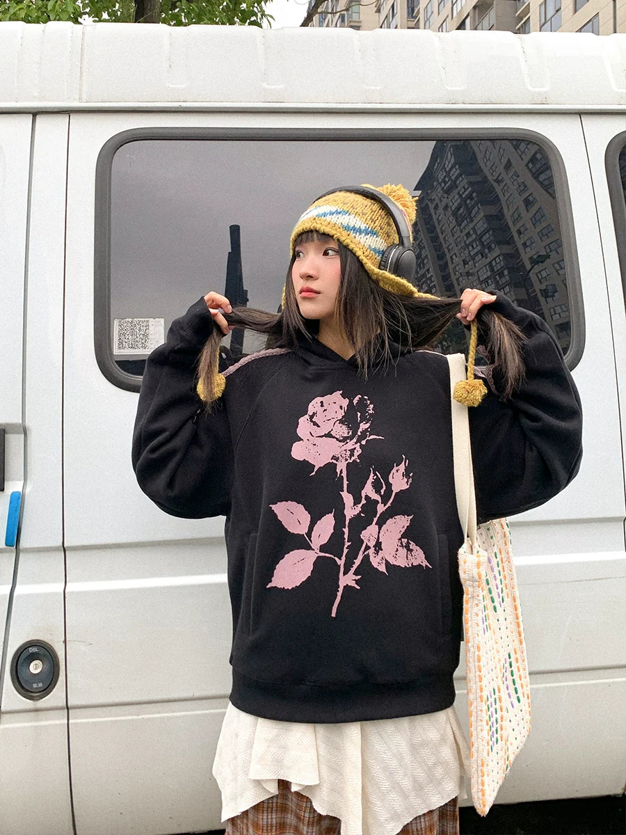 EMPTY REFERENCE Rose Printed Lace Hoodie