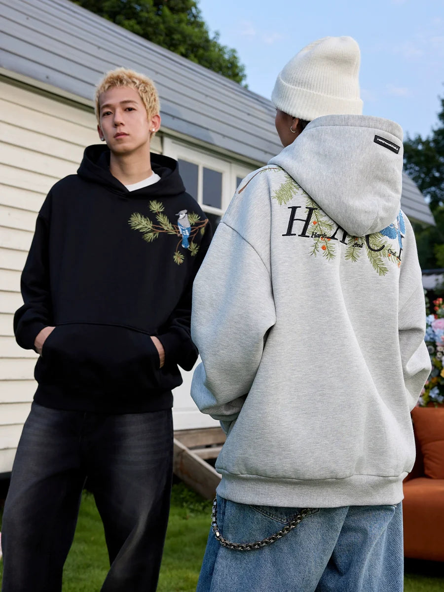 Harsh and Cruel Embroidered Pine Bird Hoodie