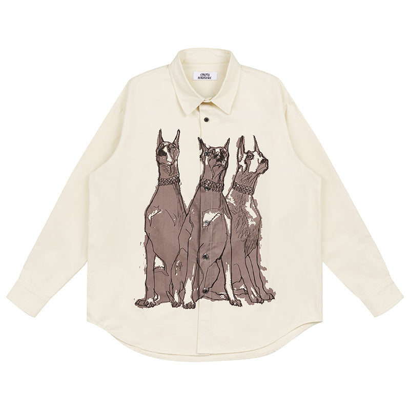EMPTY REFERENCE Line Drawing Doberman Print Long Sleeved Shirt