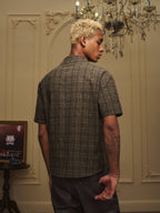 YADcrew Galaxy Rhinestone Plaid Short Sleeve Shirt