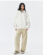 MEDM Patterned Flower Embroidered Zip Up Hoodie