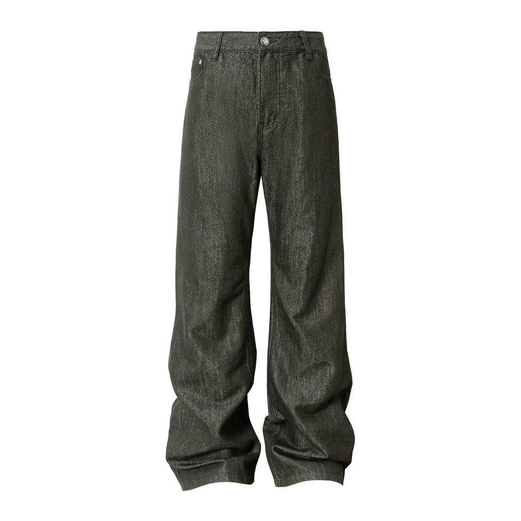 YADcrew Olive Green Metallic Thread Jeans