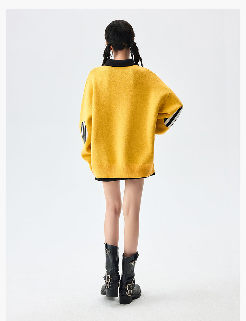 MEDM Patchwork Striped Elbow Knit Sweater