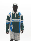 UNTILWERICH Color Blocking Striped Long Sleeve Polo Jersey