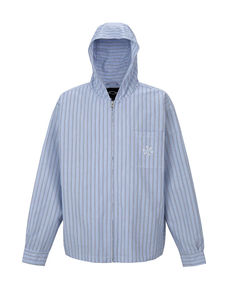 F2CE Striped Zip Up Hooded Shirt Jacket