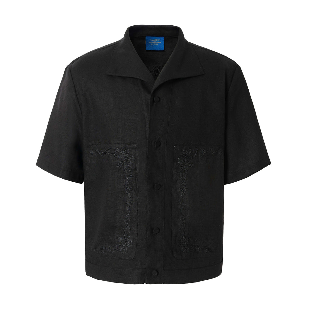 YADcrew Linen Blend Embroidered Short Sleeve Shirt
